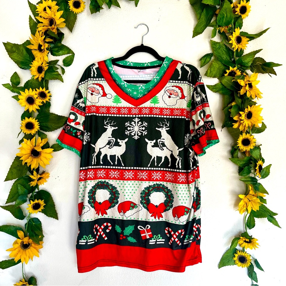 NWOT Men’s Short Sleeve Humor Funny Ugly Christmas Shirt Sz XL